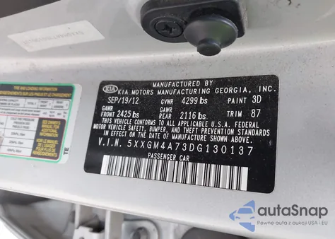 2013 Kia Optima Lx from USA, damaged, VIN 5XXGM4A73DG130137